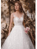 Ivory Floral Lace Tulle Open Back Wedding Dress